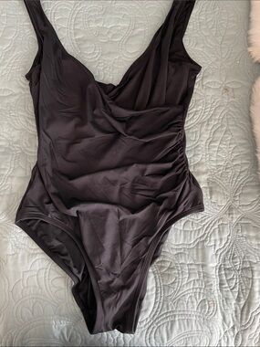 Ann Taylor Dark Black Ruched One-Piece Swimsuit